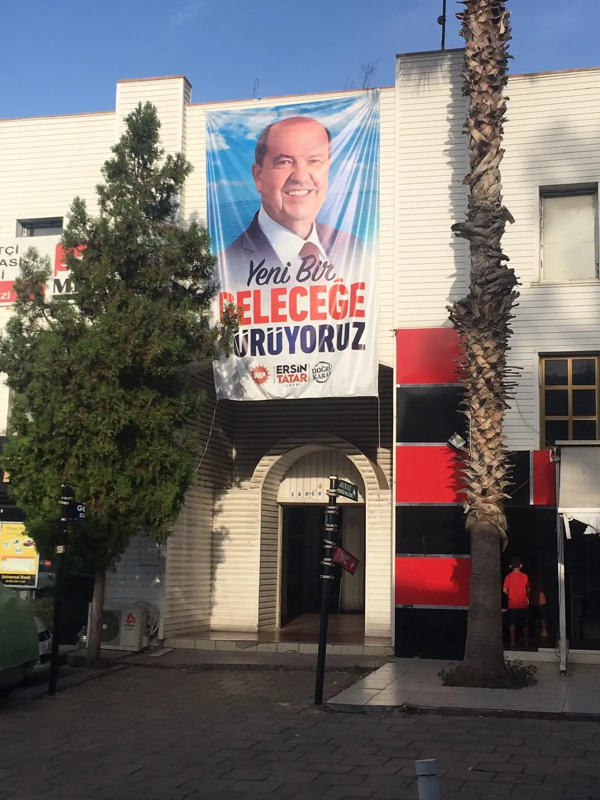 Ersin Tatar campaign banner in Kyrenia, October 2020